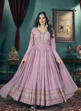 Pink colour gown in faux georgette looking licensed